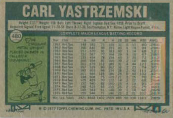 1977 Topps #480 Carl Yastrzemski Back