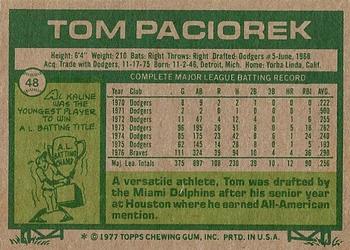 1977 Topps #48 Tom Paciorek Back