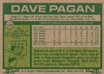 1977 Topps #508 Dave Pagan Back