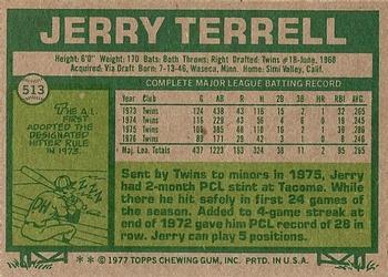1977 Topps #513 Jerry Terrell Back