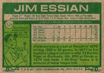 1977 Topps #529 Jim Essian Back