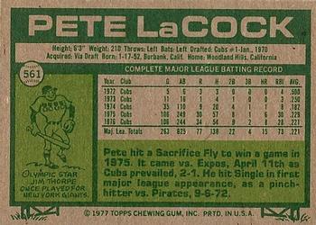 1977 Topps #561 Pete LaCock Back