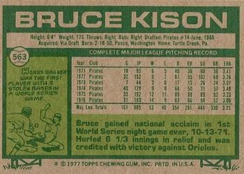 1977 Topps #563 Bruce Kison Back