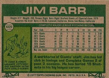 1977 Topps #609 Jim Barr Back