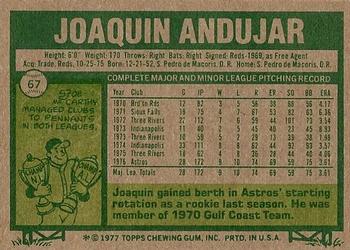 1977 Topps #67 Joaquin Andujar Back