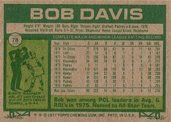 1977 Topps #78 Bob Davis Back