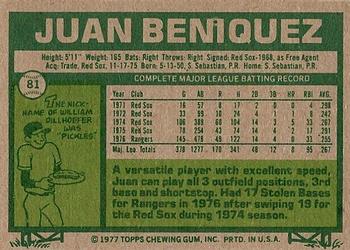 1977 Topps #81 Juan Beniquez Back