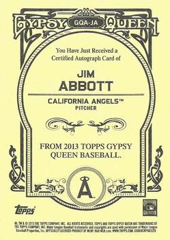 2013 Topps Gypsy Queen - Autographs #GQA-JA Jim Abbott Back