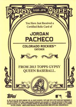 2013 Topps Gypsy Queen - Relics #GQR-JPA Jordan Pacheco Back