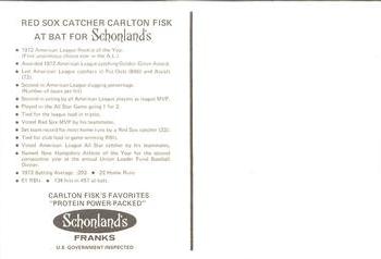 1973 Schonland's Franks Carlton Fisk #NNO Carlton Fisk Back
