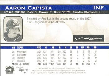 2002 MultiAd Trenton Thunder #14 Aaron Capista Back