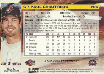 2004 Choice Syracuse SkyChiefs #6 Paul Chiaffredo Back