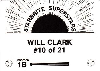1988 Starbrite Superstars (unlicensed) #10 Will Clark Back