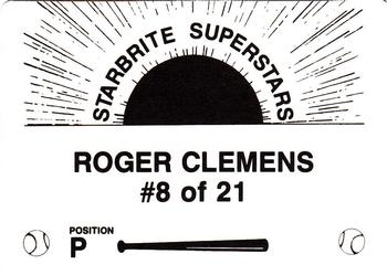 1988 Starbrite Superstars (unlicensed) #8 Roger Clemens Back