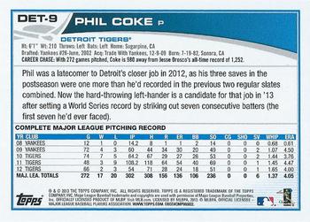 2013 Topps Detroit Tigers #DET9 Phil Coke Back