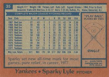 1978 Topps #35 Sparky Lyle Back