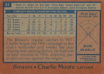 1978 Topps #51 Charlie Moore Back