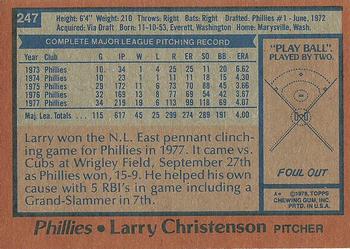 1978 Topps #247 Larry Christenson Back