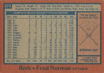 1978 Topps #273 Fred Norman Back