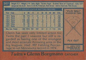 1978 Topps #307 Glenn Borgmann Back