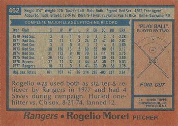 1978 Topps #462 Rogelio Moret Back