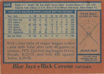 1978 Topps #469 Rick Cerone Back