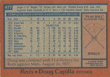 1978 Topps #477 Doug Capilla Back