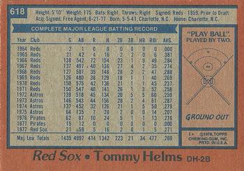 1978 Topps #618 Tommy Helms Back