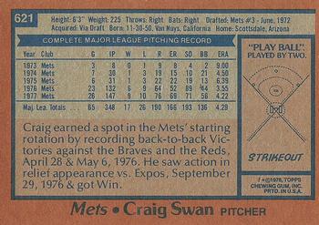 1978 Topps #621 Craig Swan Back