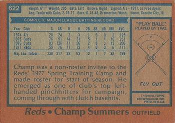 1978 Topps #622 Champ Summers Back