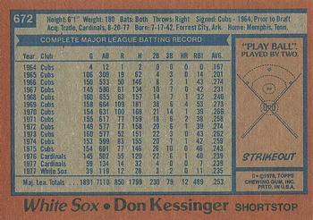 1978 Topps #672 Don Kessinger Back