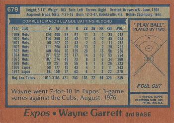 1978 Topps #679 Wayne Garrett Back