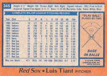 1978 Topps #345 Luis Tiant Back