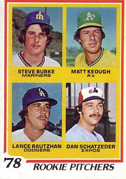 1978 Topps #709 1978 Rookie Pitchers (Steve Burke / Matt Keough / Lance Rautzhan / Dan Schatzeder) Front