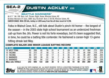 2013 Topps Seattle Mariners #SEA-2 Dustin Ackley Back