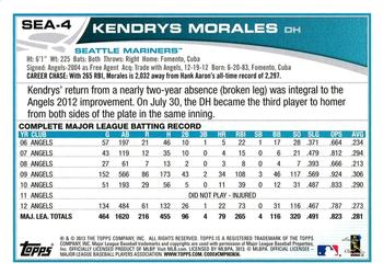 2013 Topps Seattle Mariners #SEA-4 Kendrys Morales Back