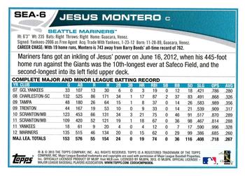 2013 Topps Seattle Mariners #SEA-6 Jesus Montero Back