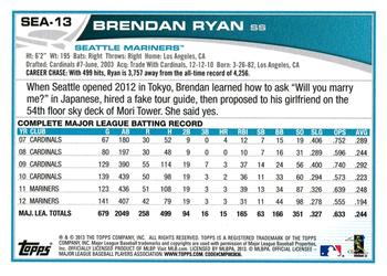 2013 Topps Seattle Mariners #SEA-13 Brendan Ryan Back