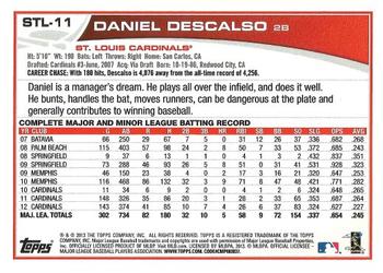 2013 Topps St. Louis Cardinals #STL11 Daniel Descalso Back