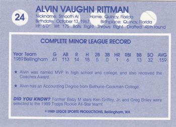 1989 Legoe Bellingham Mariners #24 Alvin Rittman Back