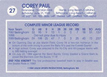 1989 Legoe Bellingham Mariners #27 Corey Paul Back