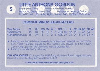 1989 Legoe Bellingham Mariners #5 Anthony Gordon Back
