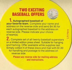 1989 Tetley Tea Discs #NNO Two Exciting Baseball Offers Front