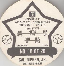 1989 Tetley Tea Discs #16 Cal Ripken, Jr. Back