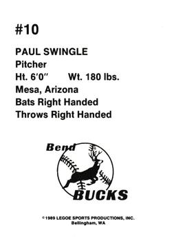 1989 Legoe Bend Bucks #10 Paul Swingle Back