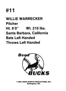 1989 Legoe Bend Bucks #11 Willy Warrecker Back