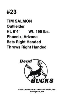 1989 Legoe Bend Bucks #23 Tim Salmon Back