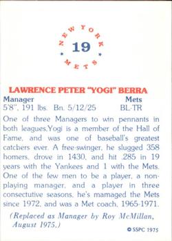 1975 SSPC New York Mets #19 Yogi Berra Back