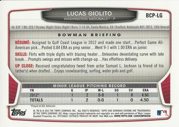 2013 Bowman - Chrome Prospect Autographs #BCP-LG Lucas Giolito Back