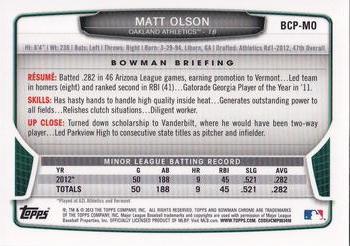 2013 Bowman - Chrome Prospect Autographs #BCP-MO Matt Olson Back